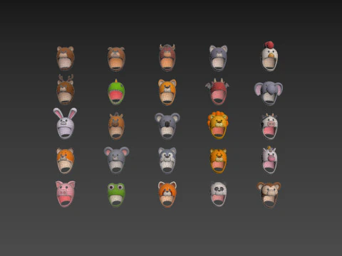 Pack002 Animal Hat Pack 3D Model
