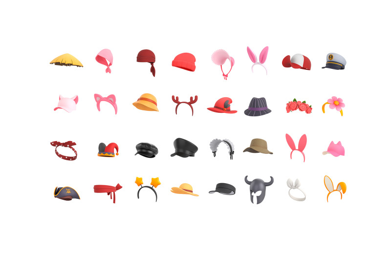 Pack003 Cartoon Hat Pack1 Model 3D .c4d .max .obj .3ds .fbx .stl .blend 