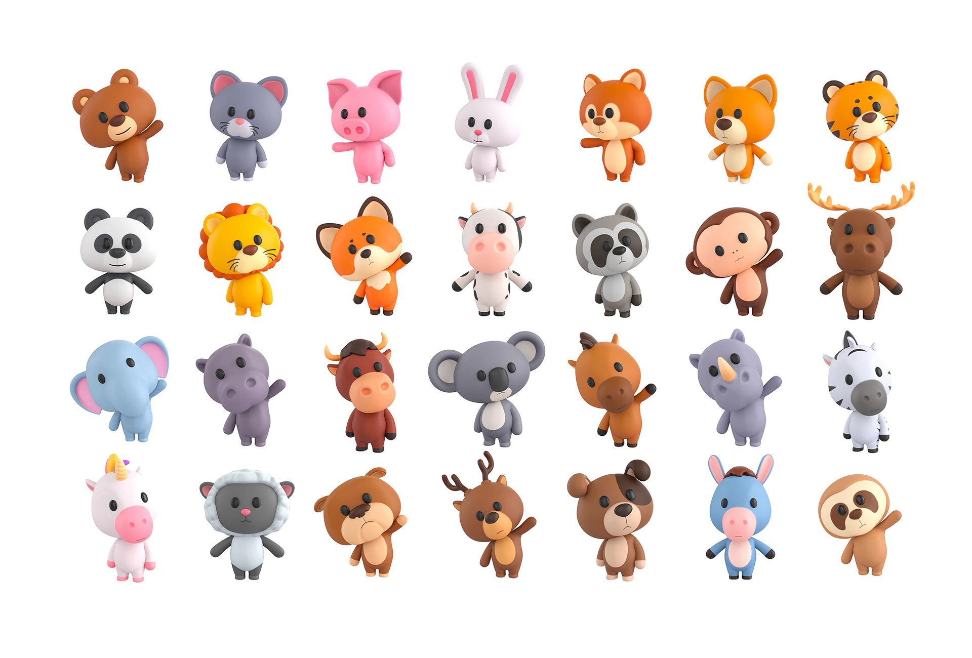 Pack007 Rigged Cartoon Animal Pack 1 3D Model .c4d .max .obj .3ds .fbx .stl .blend 