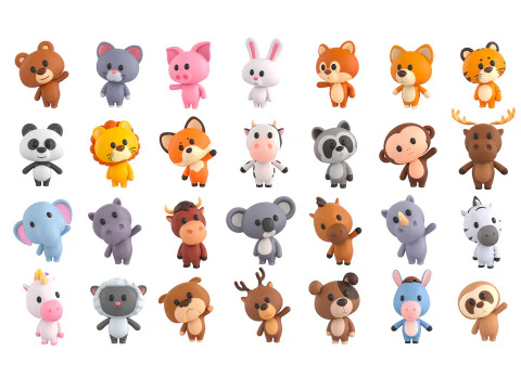 Pack007 Pacote de animais de desenho animado Rigged 1 Modelo 3D