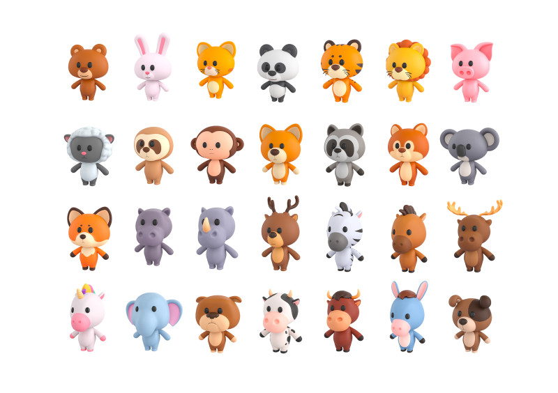 Pack008 Cartoon Animal Pack 1 3D मॉडल .c4d .max .obj .3ds .fbx .stl .blend 