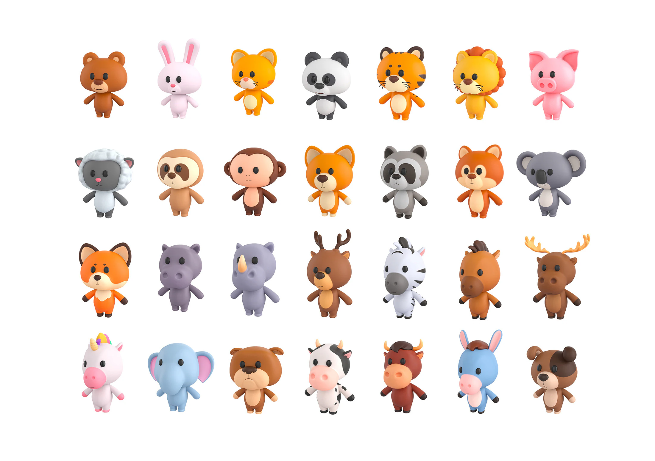 Pack008 Cartoon Animal Pack 1 3D Model .c4d .max .obj .3ds .fbx .stl .blend 