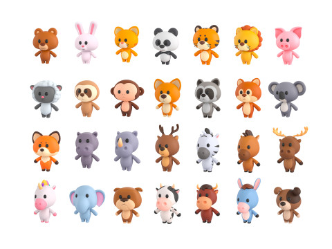 Pack008 Cartoon Animal Pack 1 3Dモデル