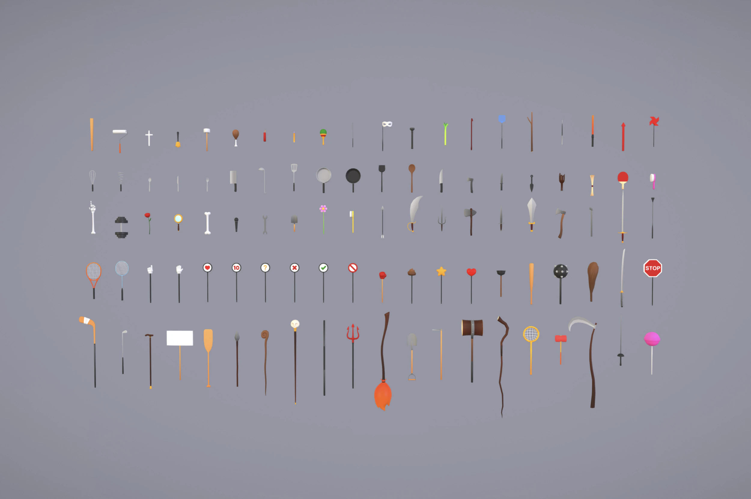Pack009 Melee Weapons And Tools Pack 1 3D Model .c4d .max .obj .3ds .fbx .stl .blend