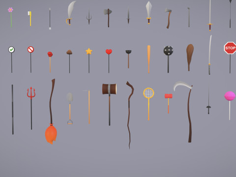 Pack009 Melee Weapons And Tools Pack 1 Model 3D