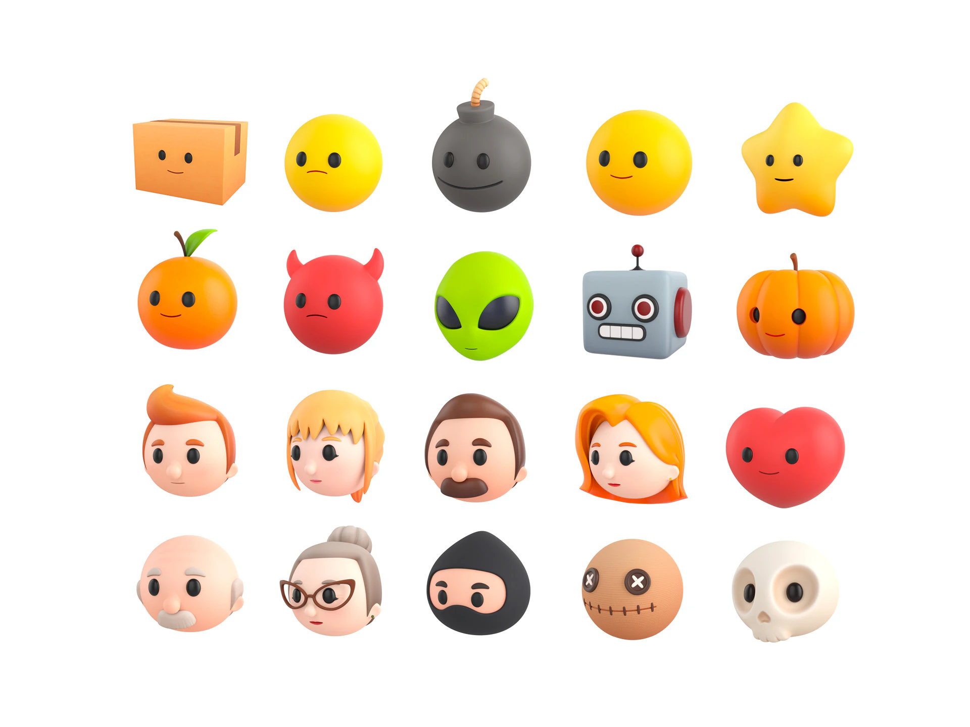 Pack016 Cartoon Head Pack 3D Model .c4d .max .obj .3ds .fbx .stl .blend 