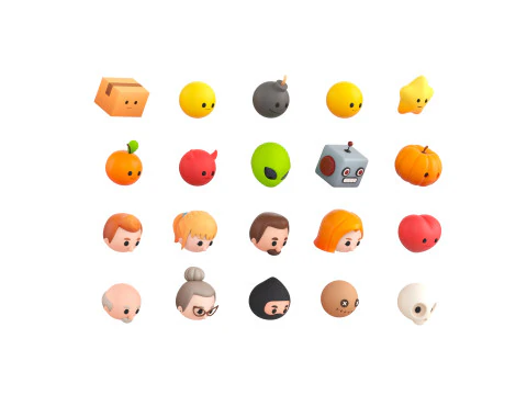 Pack016 Cartoon Head Pack 3D Model