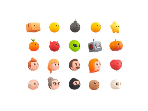 Pack016 Cartoon Head Pack 3D Model