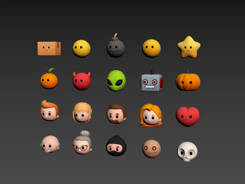 Pack016 Cartoon Head Pack 3D Model