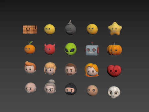 Pack016 Cartoon Head Pack 3D Model