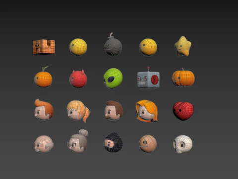 Pack016 Cartoon Head Pack 3D Model