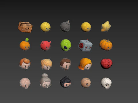 Pack016 Cartoon Head Pack 3D Model