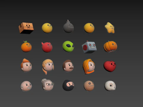 Pack016 Cartoon Head Pack 3D Model