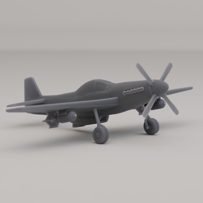 P-51 머스탱 전투기 폭격기 미국 제2차 세계 대전 1941 3D 프린트 모델 .c4d .max .obj .3ds .fbx .stl .blend 