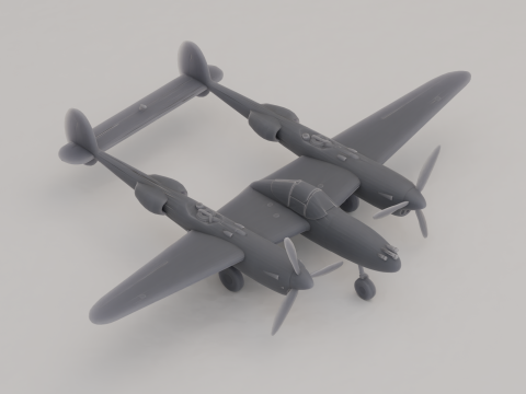 P-38 ライトニング 戦闘爆撃機 米国 第二次世界大戦 1942 3Dプリントモデル