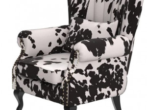 Chair Velvet Wingback Chair with Pillow Nail-Head Channel Tufted Oversized Model 3D