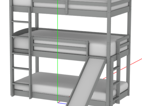 Cama doble sobre triple litera con dos escaleras y tobogn desmontable para 3Dモデル