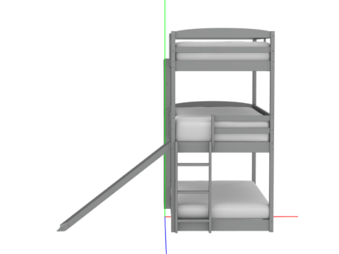 Cama doble sobre triple litera con dos escaleras y tobogn desmontable para 3Dモデル