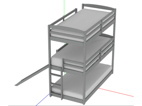 Cama doble sobre triple litera con dos escaleras y tobogn desmontable para 3Dモデル