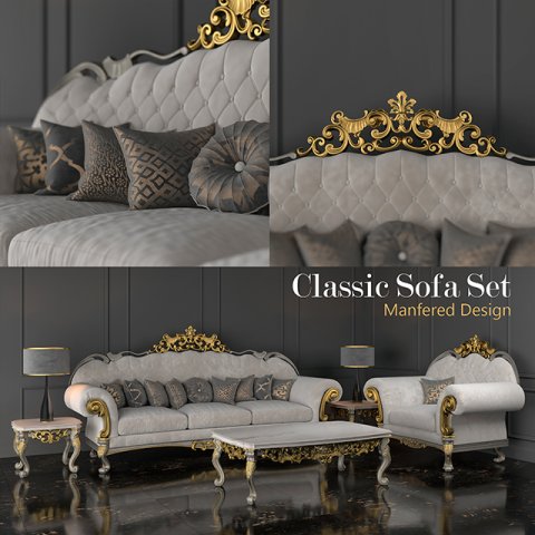 Grand Royal Carving Classic Sofa Set - 3D मॉडल .c4d .max .obj .3ds .fbx .stl .blend 