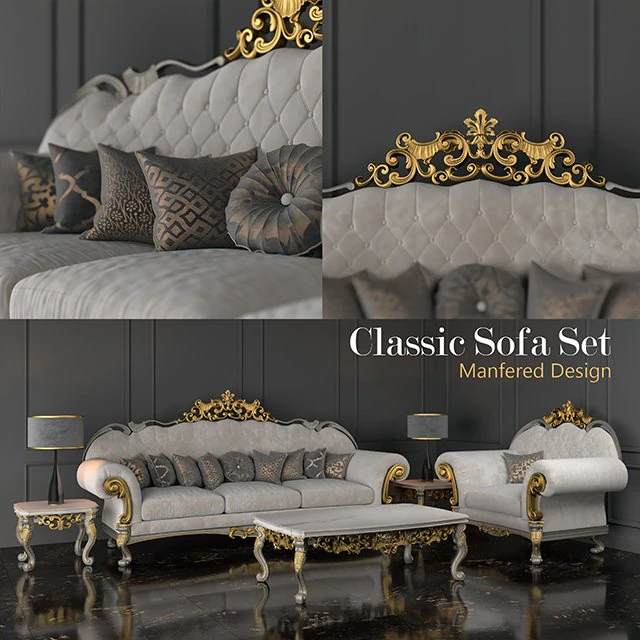 Grand Royal Carving Classic Sofa Set - 3D Model .c4d .max .obj .3ds .fbx .stl .blend 