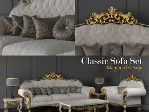 豪华皇家雕刻经典沙发套装 - 3D 模型