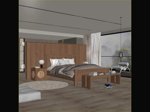 3DS MAX WABI SABI STYLE 3D BEDROOM 0086 3D Model