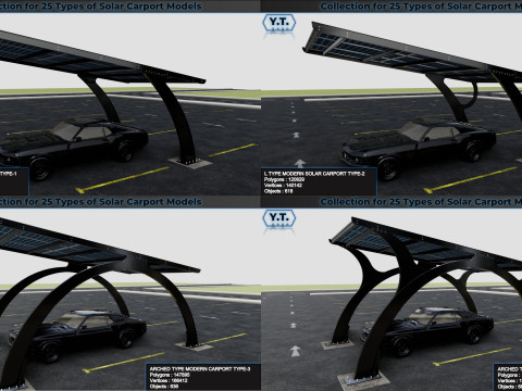 Collection for 25 Types of Solar Carport Models Modelo 3D