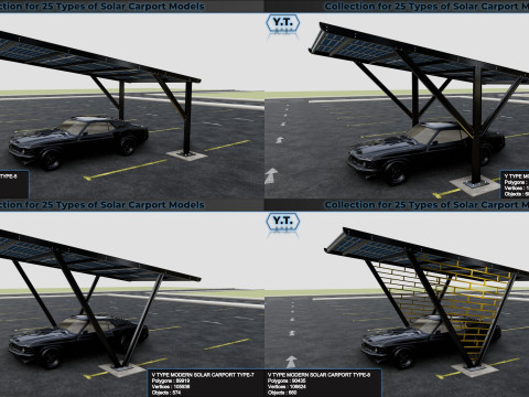 Collection for 25 Types of Solar Carport Models 3D मॉडल