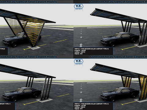 Collection for 25 Types of Solar Carport Models 3D मॉडल
