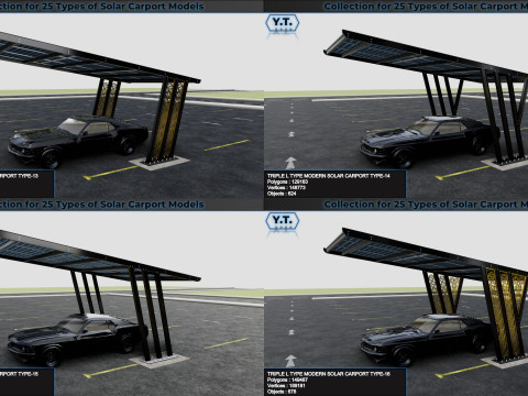 Collection for 25 Types of Solar Carport Models 3D मॉडल
