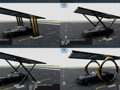 Collection for 25 Types of Solar Carport Models 3D मॉडल