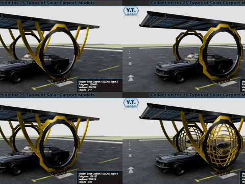 Collection for 25 Types of Solar Carport Models 3D मॉडल