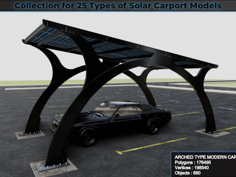 Collection for 25 Types of Solar Carport Models 3D मॉडल