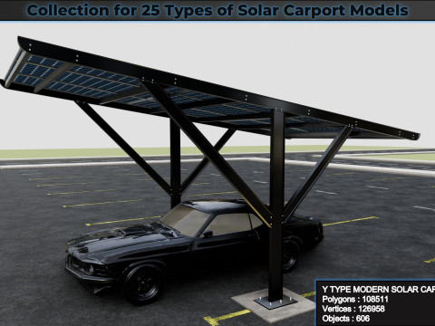 Collection for 25 Types of Solar Carport Models 3D मॉडल
