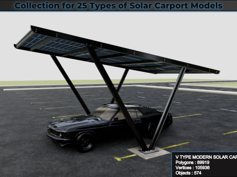 Collection for 25 Types of Solar Carport Models 3D मॉडल