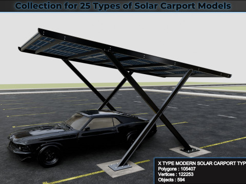 Collection for 25 Types of Solar Carport Models 3D मॉडल