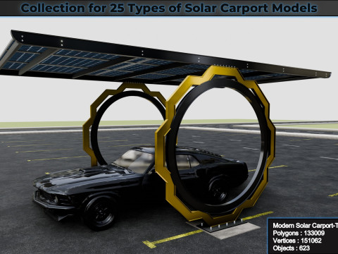 Collection for 25 Types of Solar Carport Models 3D मॉडल