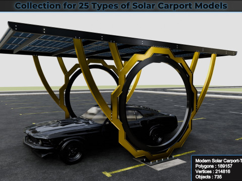 Collection for 25 Types of Solar Carport Models 3D मॉडल