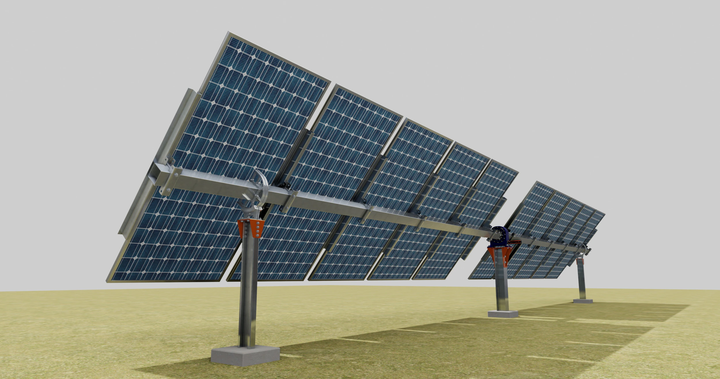 Solar Tracker Systems 55 Panels 3D Model .c4d .max .obj .3ds .fbx .stl .blend 