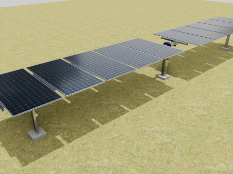 Solar Tracker Systems 55 Panels 3D Model