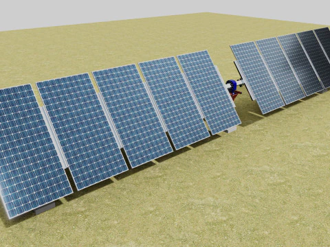 Solar Tracker Systems 55 Panels 3D Model
