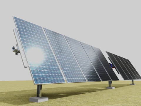 Solar Tracker Systems 55 Panels 3D Model