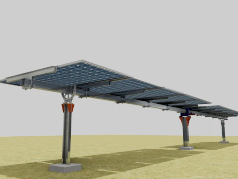 Solar Tracker Systems 55 Panels 3D Model