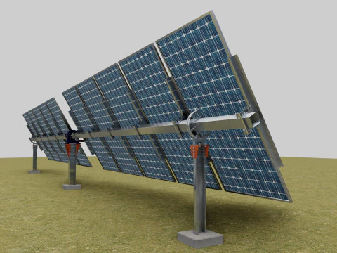 Solar Tracker Systems 55 Panels 3D Model