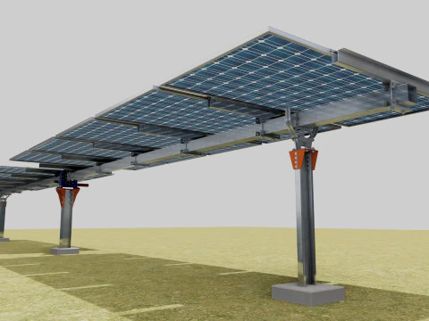 Solar Tracker Systems 55 Panels 3D Model