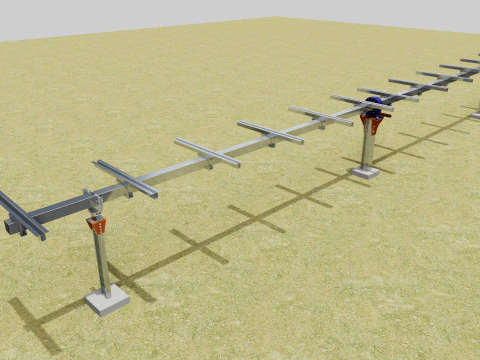 Solar Tracker Systems 55 Panels 3D Model