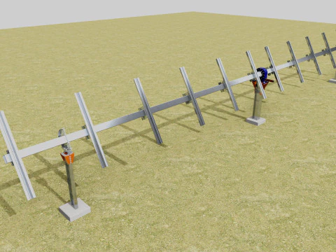 Solar Tracker Systems 55 Panels 3D Model