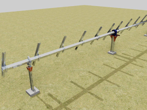 Solar Tracker Systems 55 Panels 3D Model
