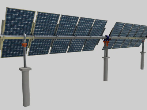 Solar Tracker Systems 55 Panels 3D Model